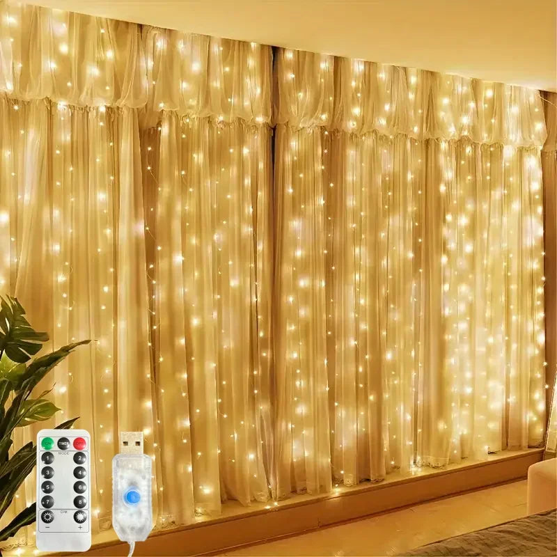 Christmas Home Decoration USB Fairy Garland Lights LED Curtain String Lights with Remote Control for Bedroom Wedding