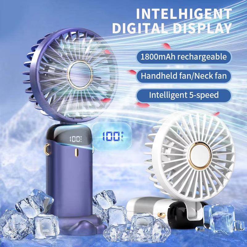 Ultra-Cool Portable Neck Fan – Foldable 5-Speed Mini Fan with LED Display, Phone Stand & Long-Lasting 1800mAh Battery