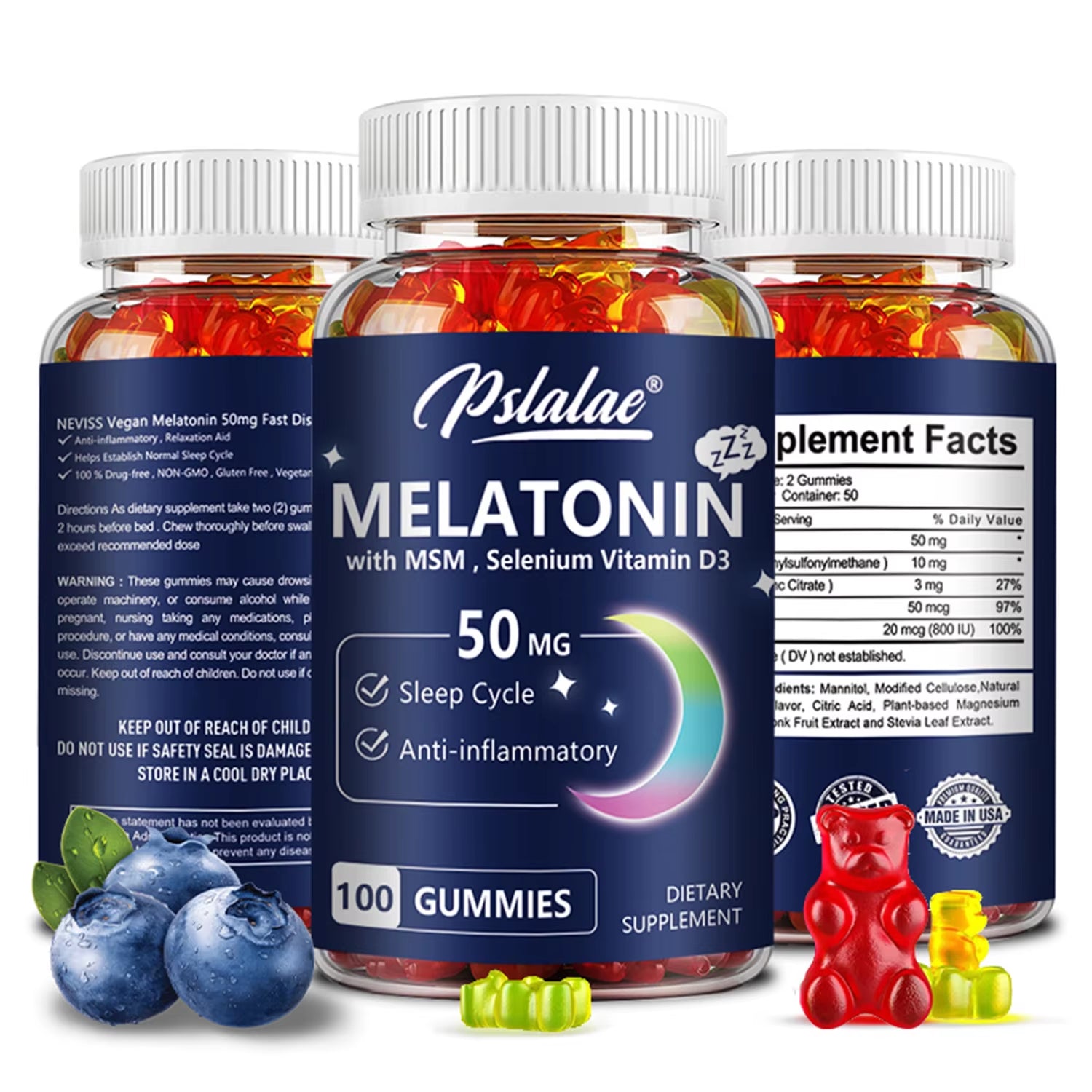 Melatonin Gummies 50Mg - Sleep Support, Stress Relief, Improved Sleep Quality, Boosted Energy Production, Increased Vitality
