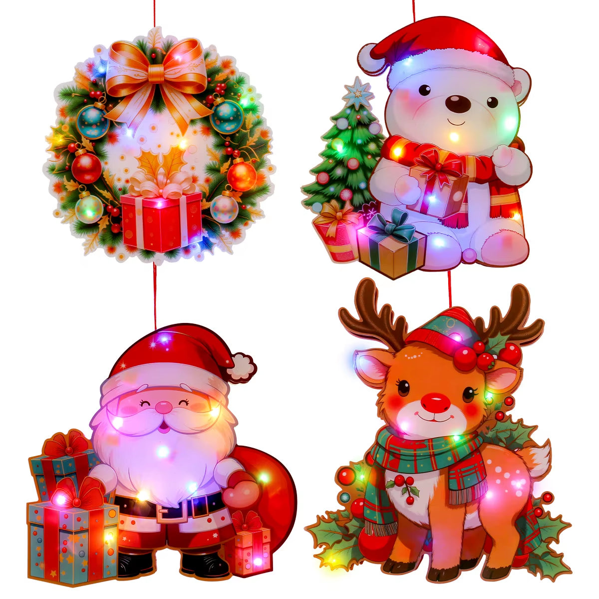 LED Ornaments Christmas Santa Claus, Shining Brightly Hanging Ornaments for Xmas Trees Window Home Party Decor Holiday Gifts