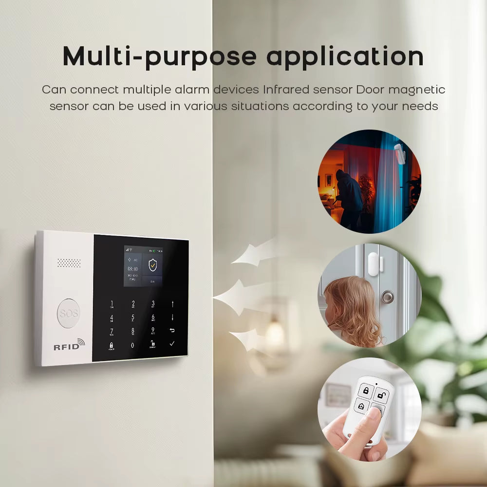 Residential Tuya Smart Gsm Wifi Alarm System for Home Wireless Security Alarm House Smart Life App Control Work with Alexa