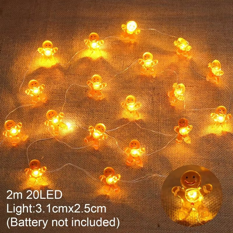 Snowman Christmas LED Garland String Light Merry Christmas Decorations for Home 2024 Xmas Tree Ornament Navidad New Year Gifts