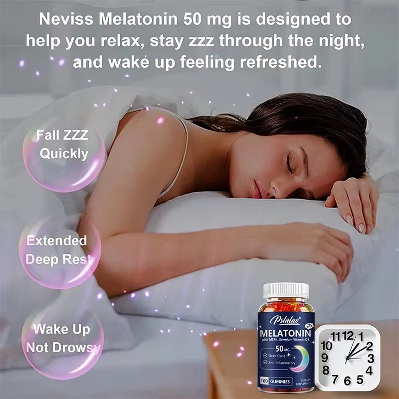 Melatonin Gummies 50Mg - Sleep Support, Stress Relief, Improved Sleep Quality, Boosted Energy Production, Increased Vitality