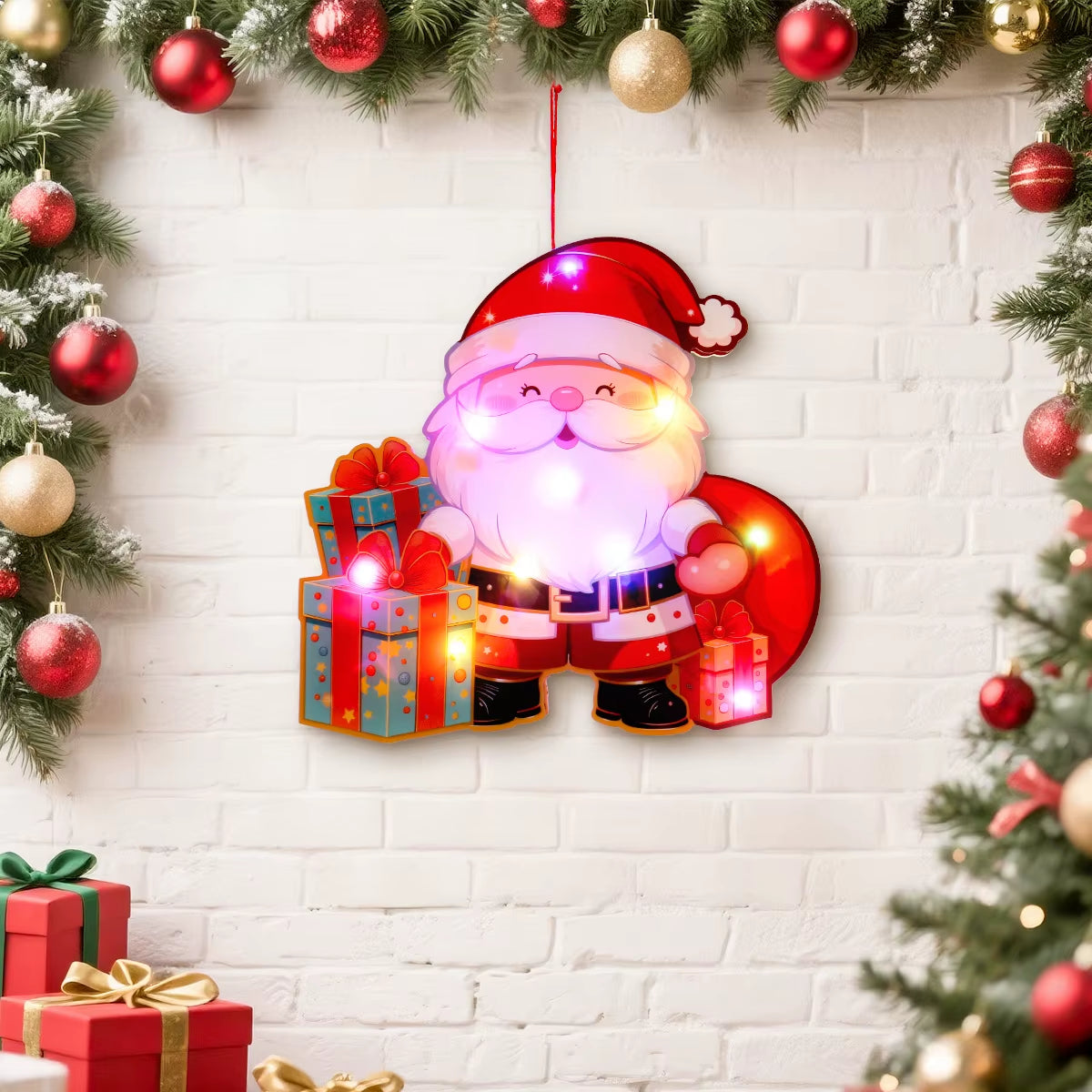 LED Ornaments Christmas Santa Claus, Shining Brightly Hanging Ornaments for Xmas Trees Window Home Party Decor Holiday Gifts