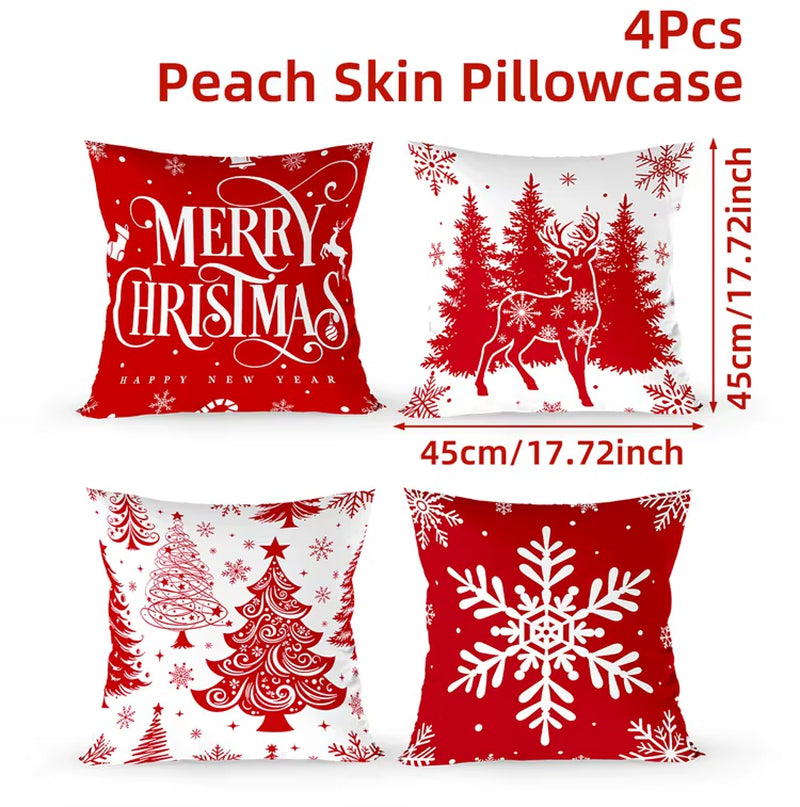4Pcs Merry Christmas Cushion Cover Home Decorations 2025 Christmas Ornament Pillow Case Xmas Navidad Gifts New Year Gifts 2026