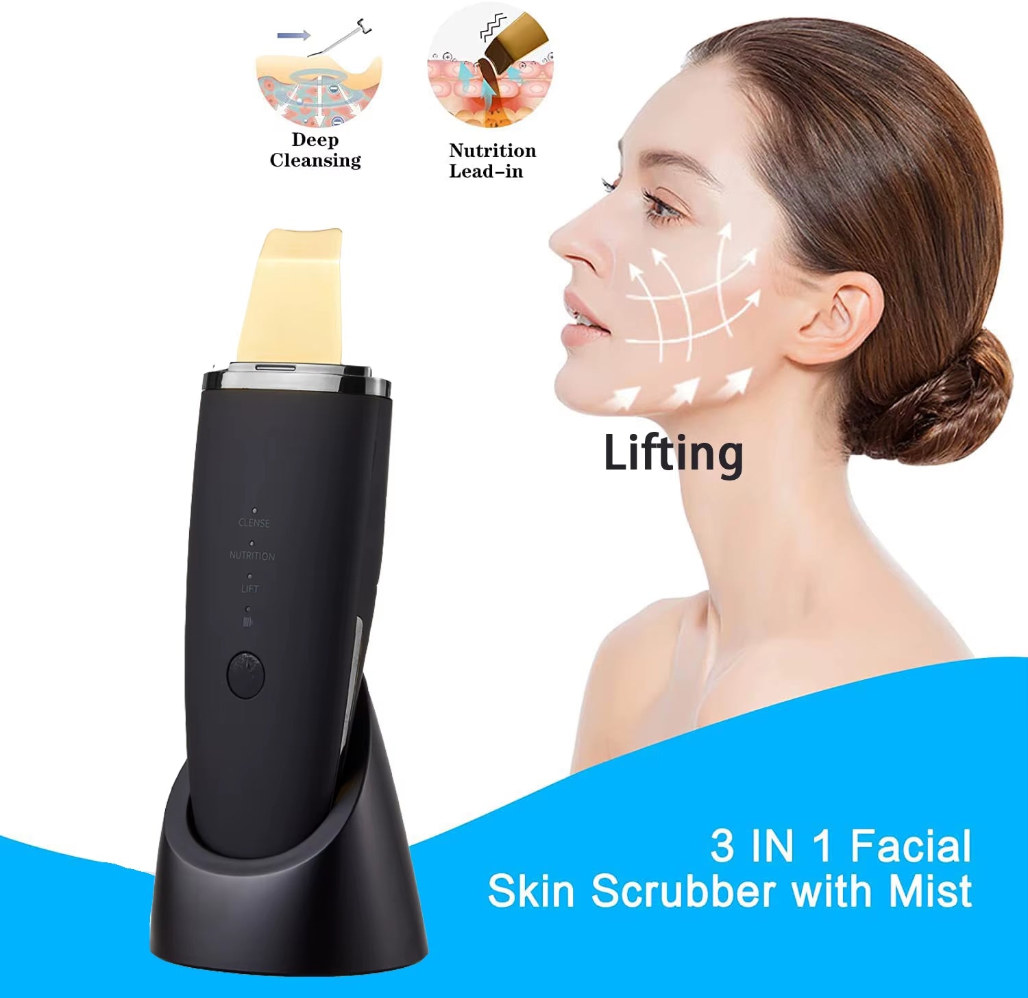 Ultrasonic Skin Scrubber Pro – Deep Pore Blackhead Remover & Lifting EMS Facial Spatula for Smooth, Glowing Skin