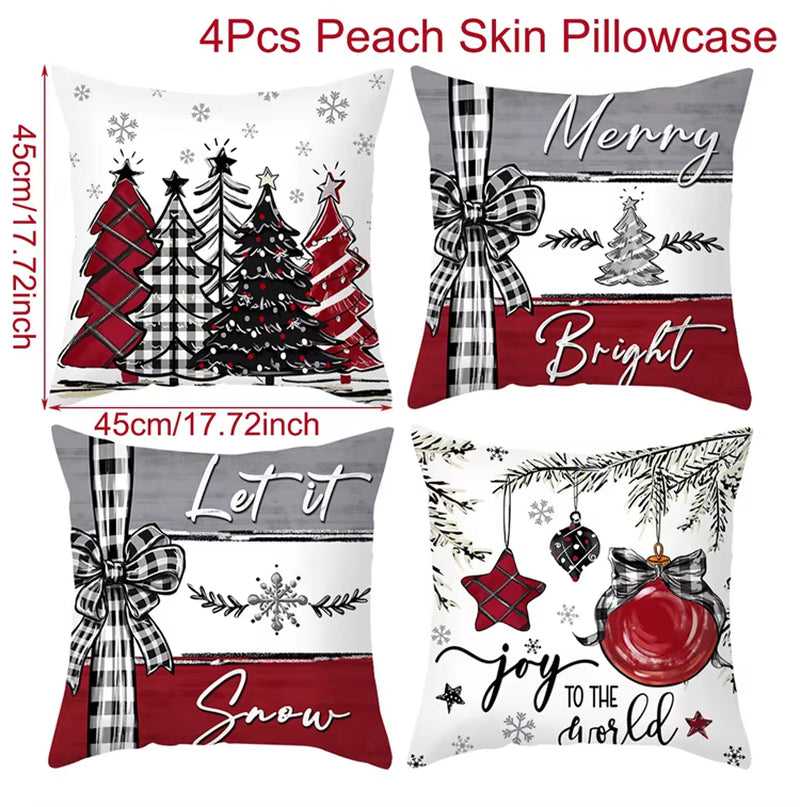 4Pcs Merry Christmas Cushion Cover Home Decorations 2025 Christmas Ornament Pillow Case Xmas Navidad Gifts New Year Gifts 2026