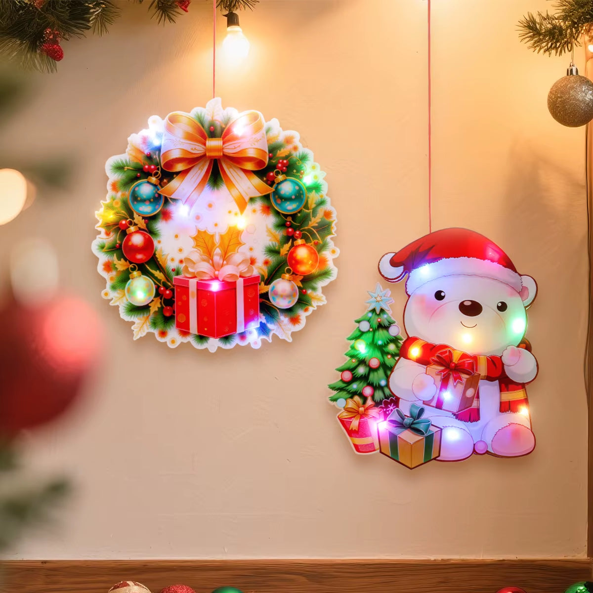 LED Ornaments Christmas Santa Claus, Shining Brightly Hanging Ornaments for Xmas Trees Window Home Party Decor Holiday Gifts