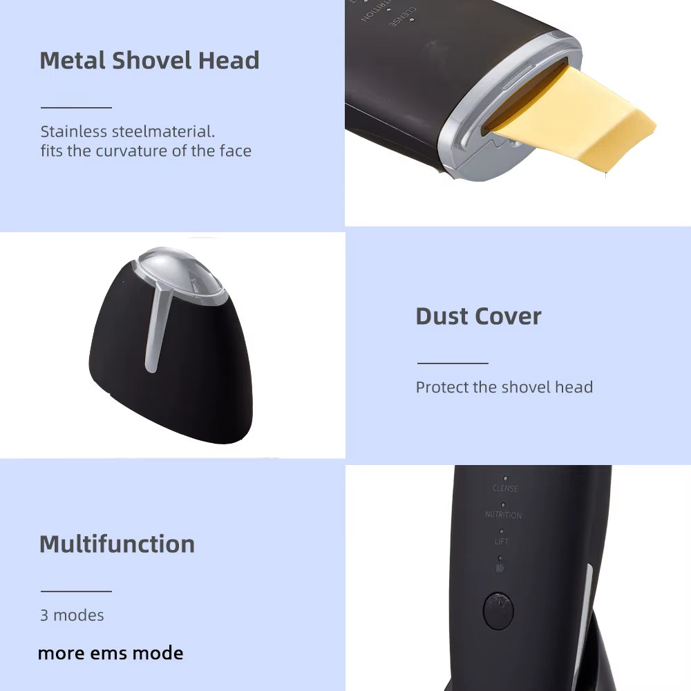 Ultrasonic Skin Scrubber Pro – Deep Pore Blackhead Remover & Lifting EMS Facial Spatula for Smooth, Glowing Skin