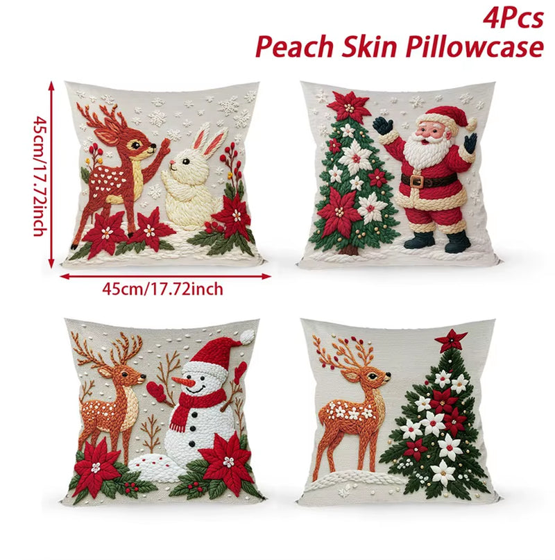 4Pcs Merry Christmas Cushion Cover Home Decorations 2025 Christmas Ornament Pillow Case Xmas Navidad Gifts New Year Gifts 2026