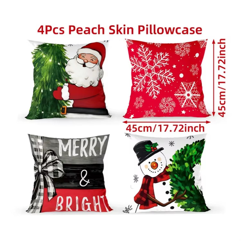 4Pcs Merry Christmas Cushion Cover Home Decorations 2025 Christmas Ornament Pillow Case Xmas Navidad Gifts New Year Gifts 2026