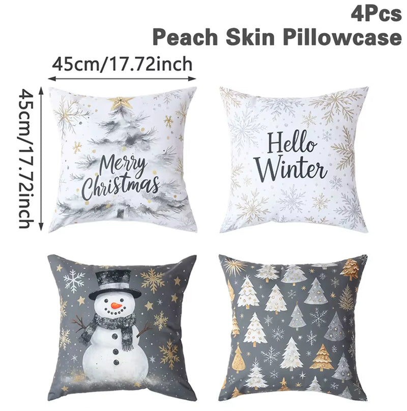 4Pcs Merry Christmas Cushion Cover Home Decorations 2025 Christmas Ornament Pillow Case Xmas Navidad Gifts New Year Gifts 2026