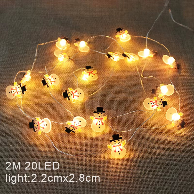 2M Christmas Decorations Santa Claus Snowman LED Light String Garland Tree Ornaments for Home Decor Xmas Navidad 2024 New Year