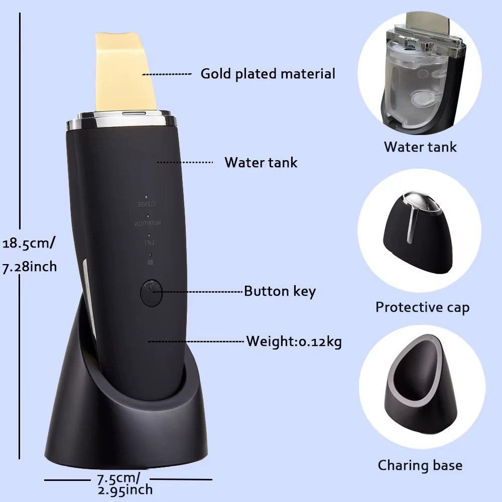 Ultrasonic Skin Scrubber Pro – Deep Pore Blackhead Remover & Lifting EMS Facial Spatula for Smooth, Glowing Skin