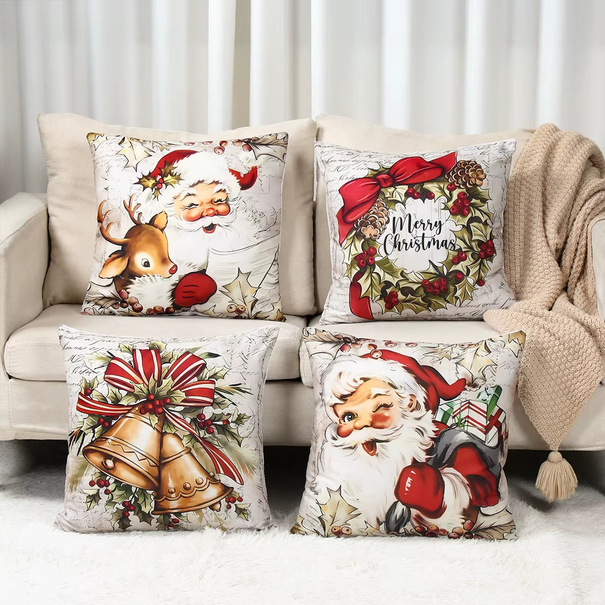 4Pcs Merry Christmas Cushion Cover Home Decorations 2025 Christmas Ornament Pillow Case Xmas Navidad Gifts New Year Gifts 2026