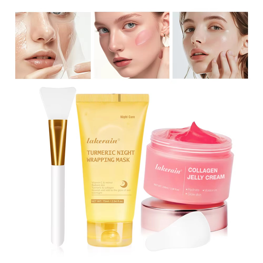 Collagen Jelly Cream Hydrolyzed Collagen Overnight Facial Mask Wrapping Peel-Off Mask Hydrating Firming Moisturizing Skincare