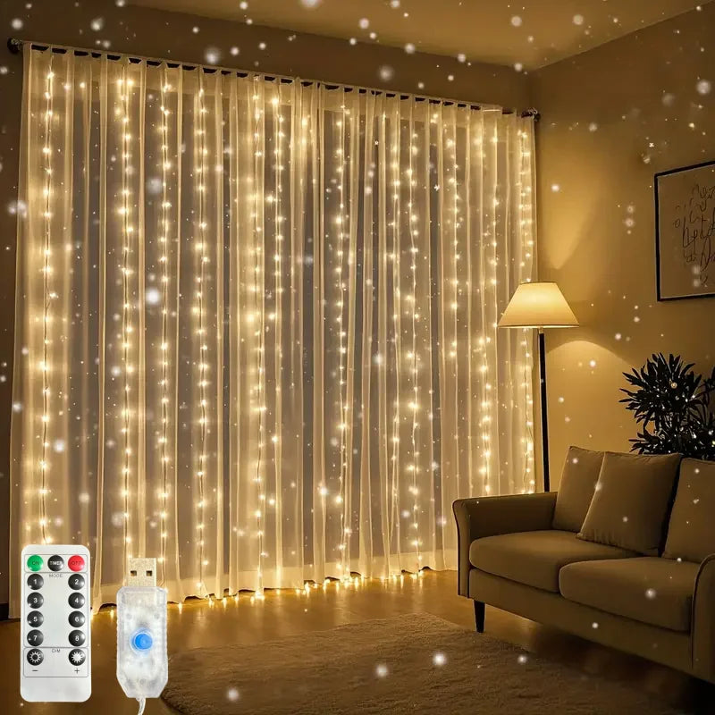 Christmas Home Decoration USB Fairy Garland Lights LED Curtain String Lights with Remote Control for Bedroom Wedding