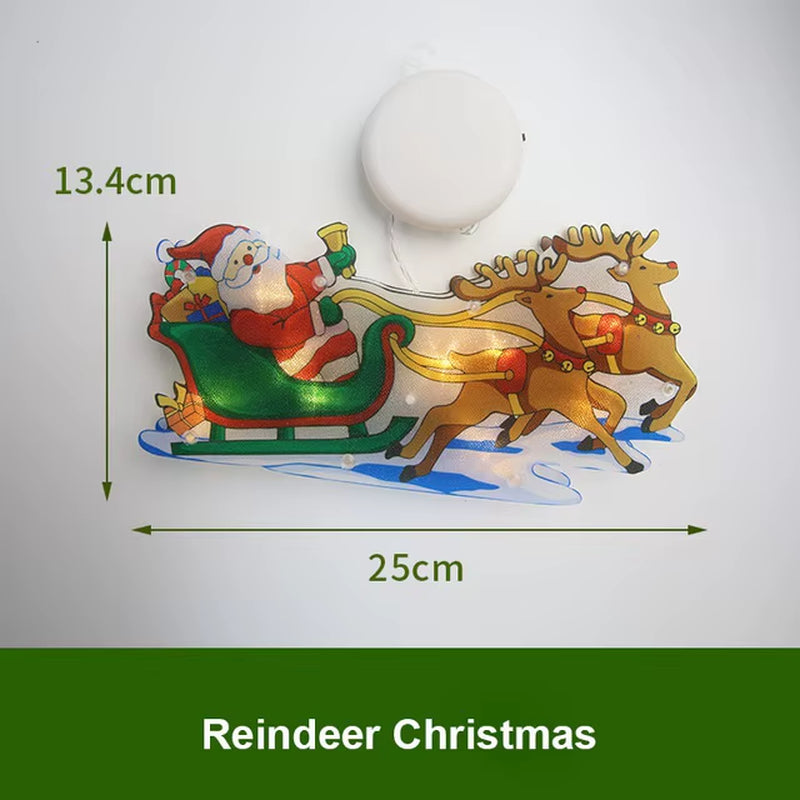 1Pc Christmas Window Decoration Hanging Lights 8 Styles LED Suction Cup Santa Claus Holiday Scene Atmosphere Decor