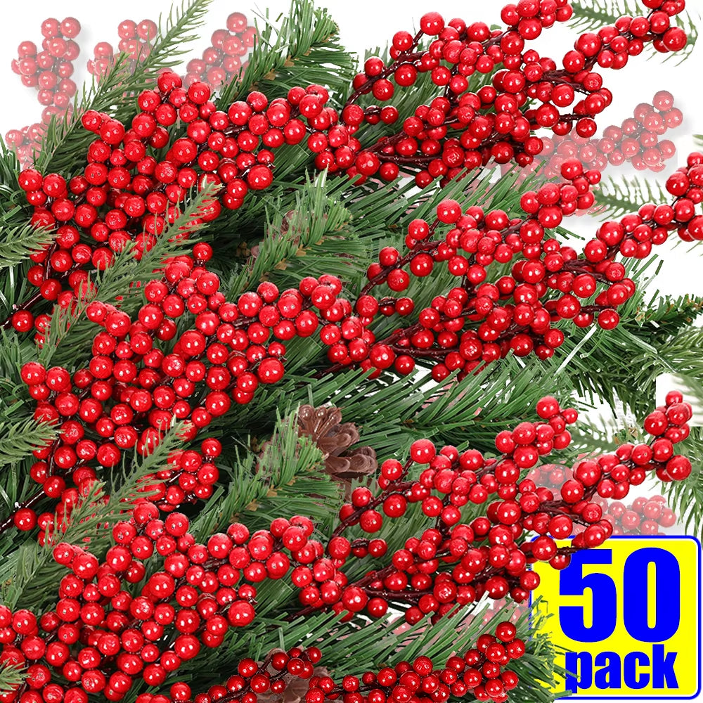 Berry Artificial Flower Fruit Red Berry Simulation Cherry Stamen Berries for Home Christmas Decoration DIY Gift Wreath Wholesale