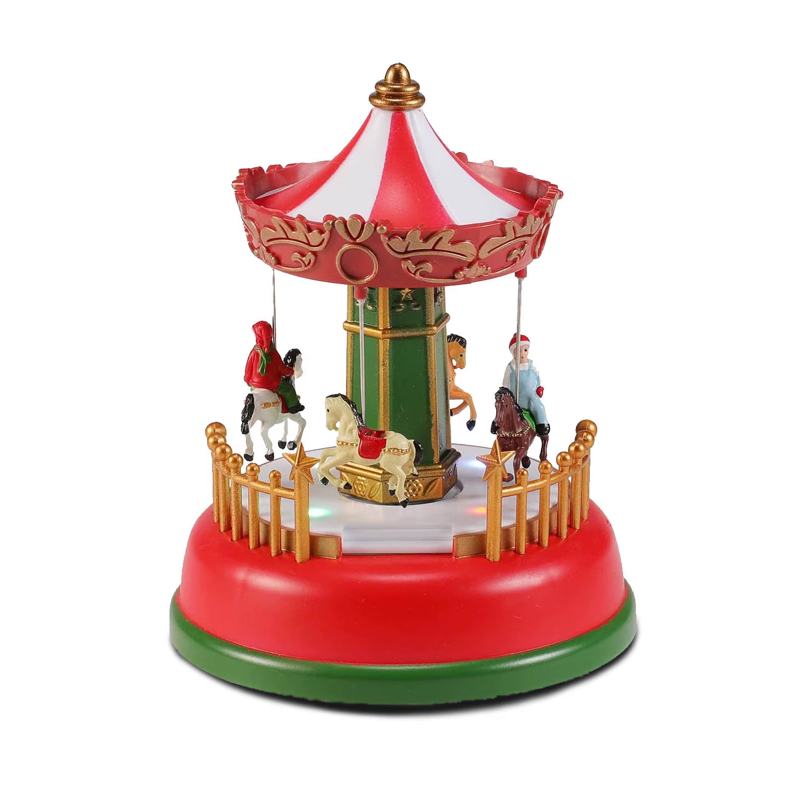 LED Christmas Carousel Decoration Music Box with Lights Holiday Village Scene Ornament Tabletop Home Party Xmas Gift