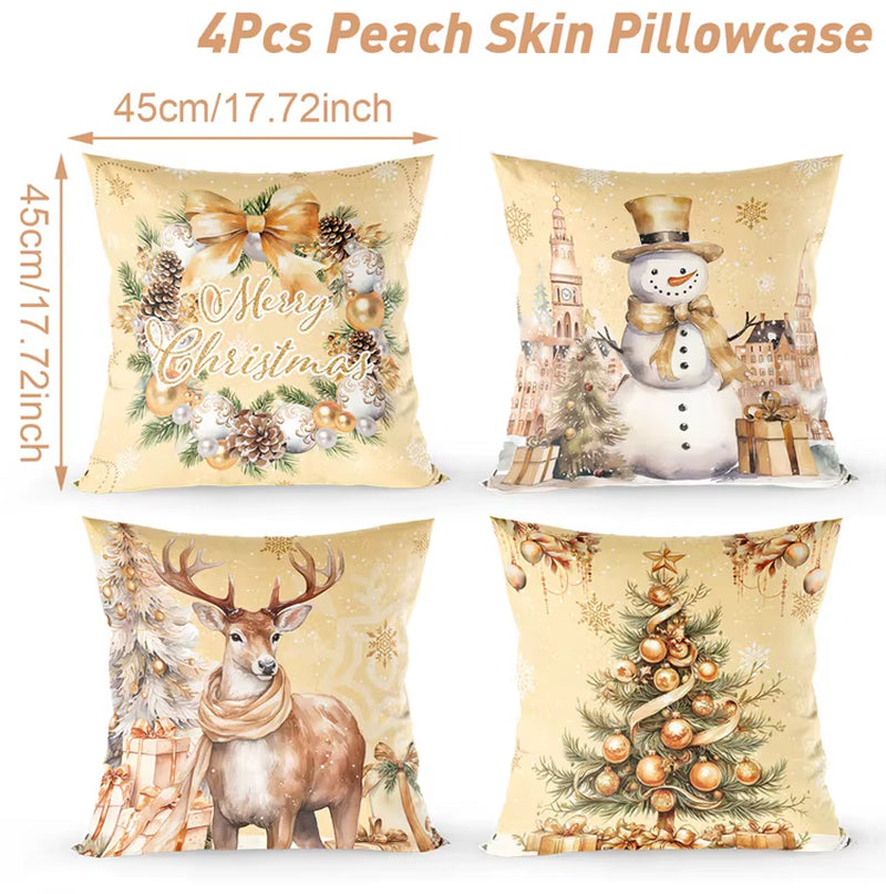 4Pcs Merry Christmas Cushion Cover Home Decorations 2025 Christmas Ornament Pillow Case Xmas Navidad Gifts New Year Gifts 2026