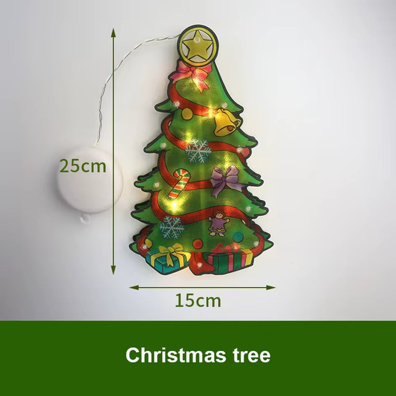 1Pc Christmas Window Decoration Hanging Lights 8 Styles LED Suction Cup Santa Claus Holiday Scene Atmosphere Decor