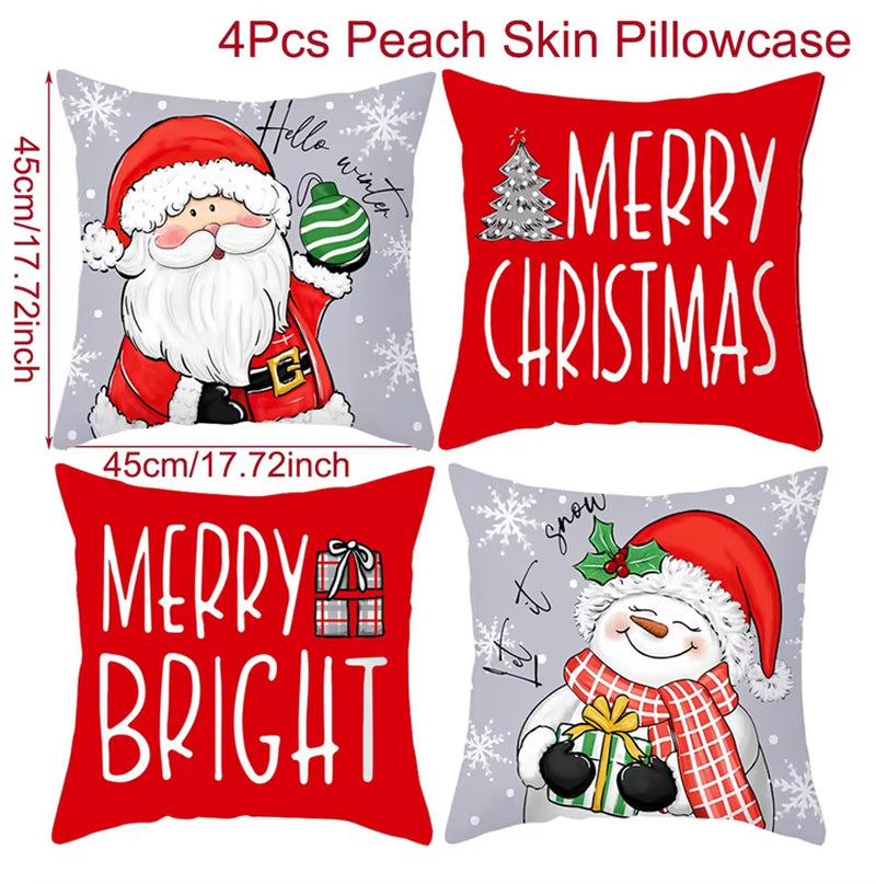 4Pcs Merry Christmas Cushion Cover Home Decorations 2025 Christmas Ornament Pillow Case Xmas Navidad Gifts New Year Gifts 2026