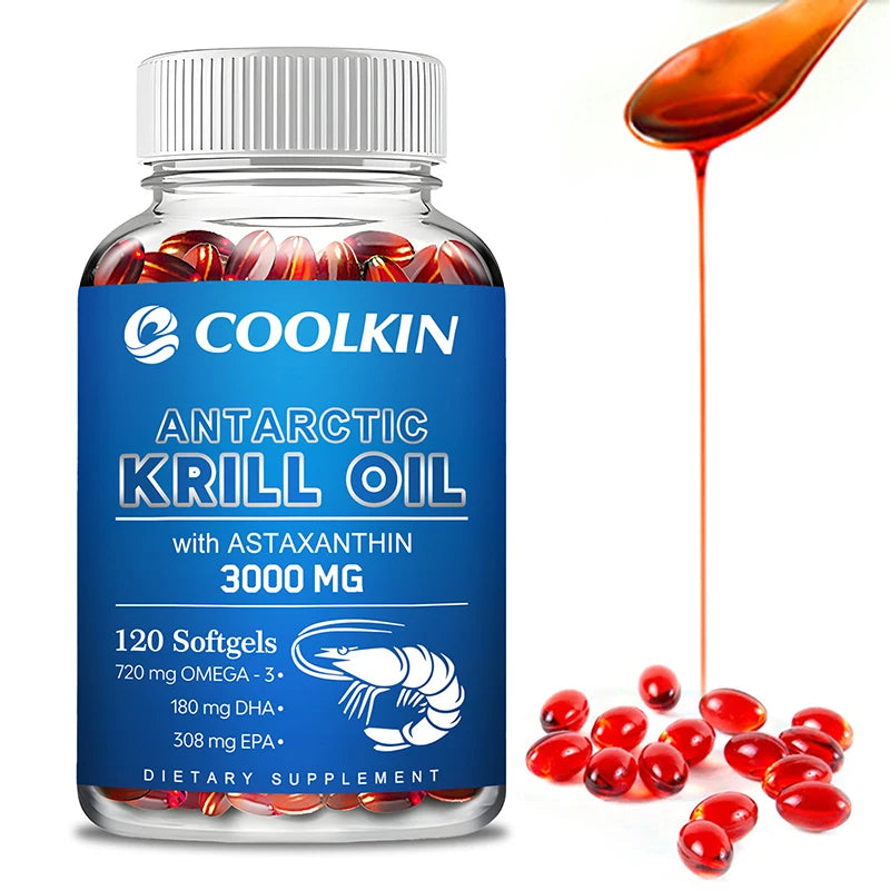 Antarctic Krill Oil 3000Mg – High-Potency Omega-3 Softgels with EPA, DHA, Astaxanthin & Phospholipids for Heart, Brain, Immune & Joint Support
