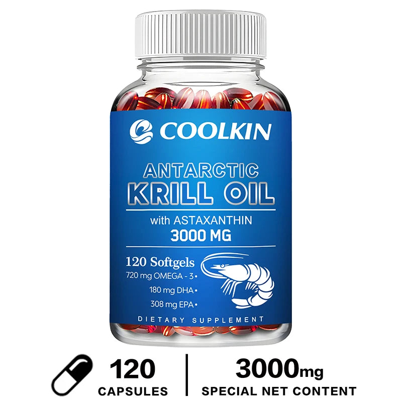 Antarctic Krill Oil 3000Mg – High-Potency Omega-3 Softgels with EPA, DHA, Astaxanthin & Phospholipids for Heart, Brain, Immune & Joint Support