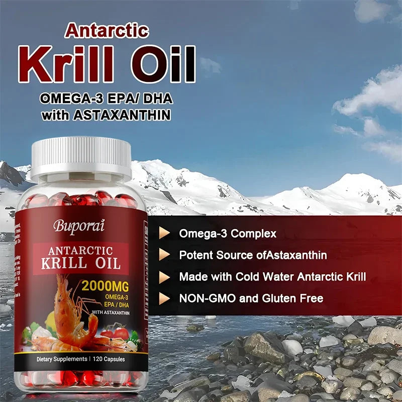 Antarctic Krill Oil 2000MG – Premium Omega-3 Complex with Astaxanthin for Heart, Brain, Joint Health & Immune Defense