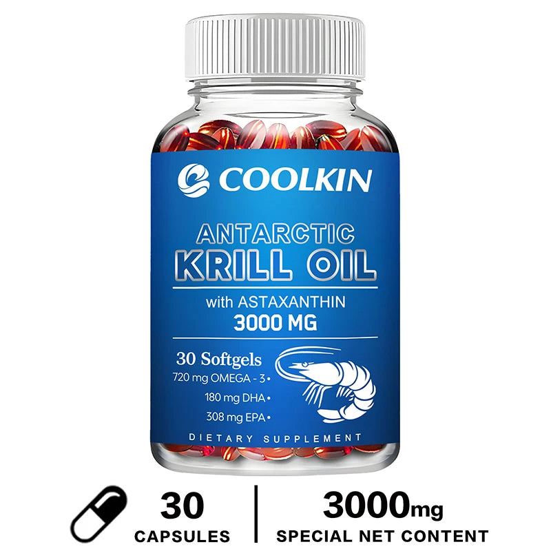 Antarctic Krill Oil 3000Mg – High-Potency Omega-3 Softgels with EPA, DHA, Astaxanthin & Phospholipids for Heart, Brain, Immune & Joint Support