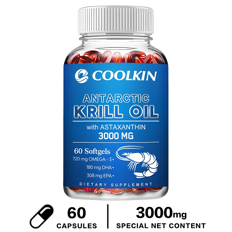 Antarctic Krill Oil 3000Mg – High-Potency Omega-3 Softgels with EPA, DHA, Astaxanthin & Phospholipids for Heart, Brain, Immune & Joint Support