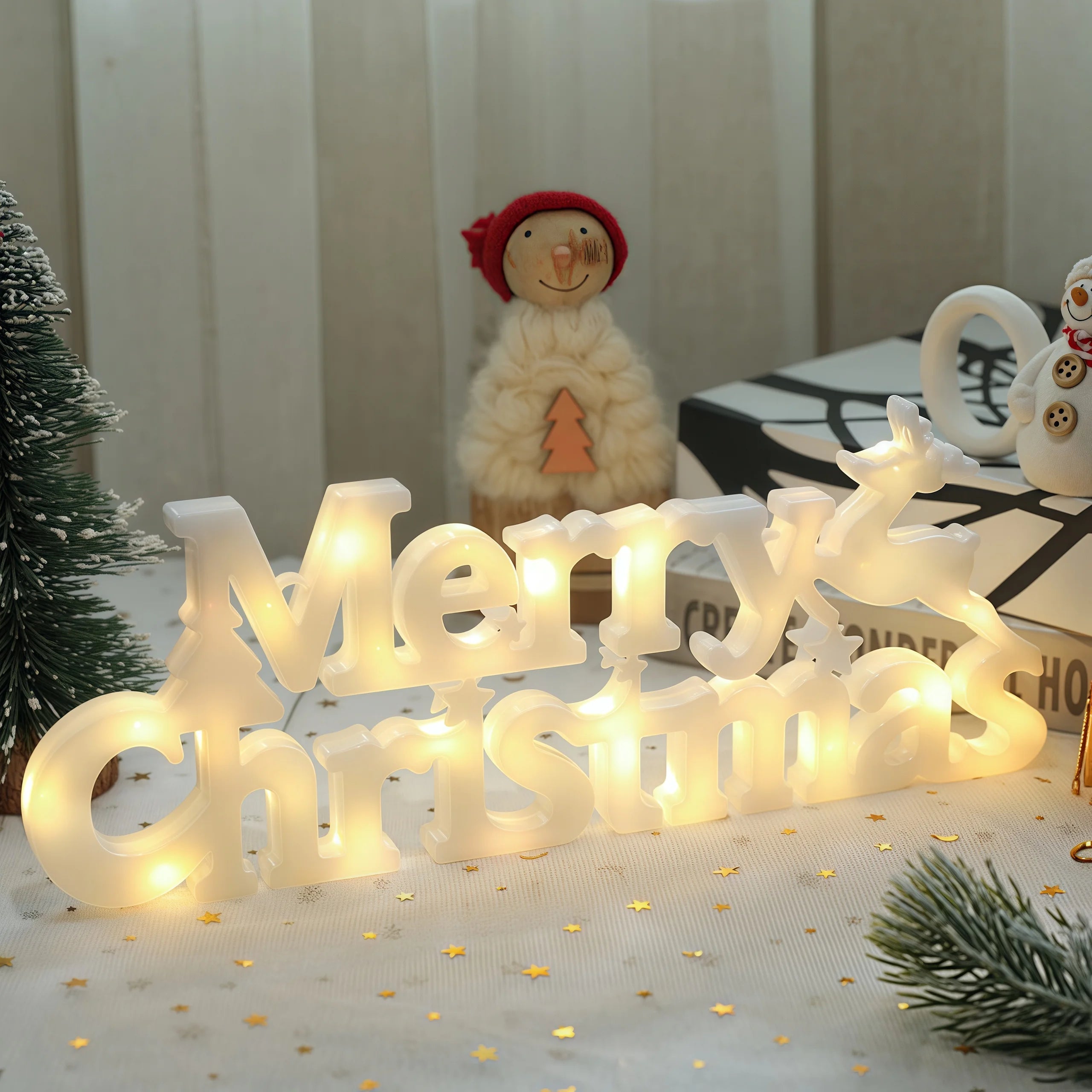 1Pc Christmas Decoration Xmas Merry Christmas LED Letter Tag Light String Fairy Garland ，For Home Decoration Christmas Deco