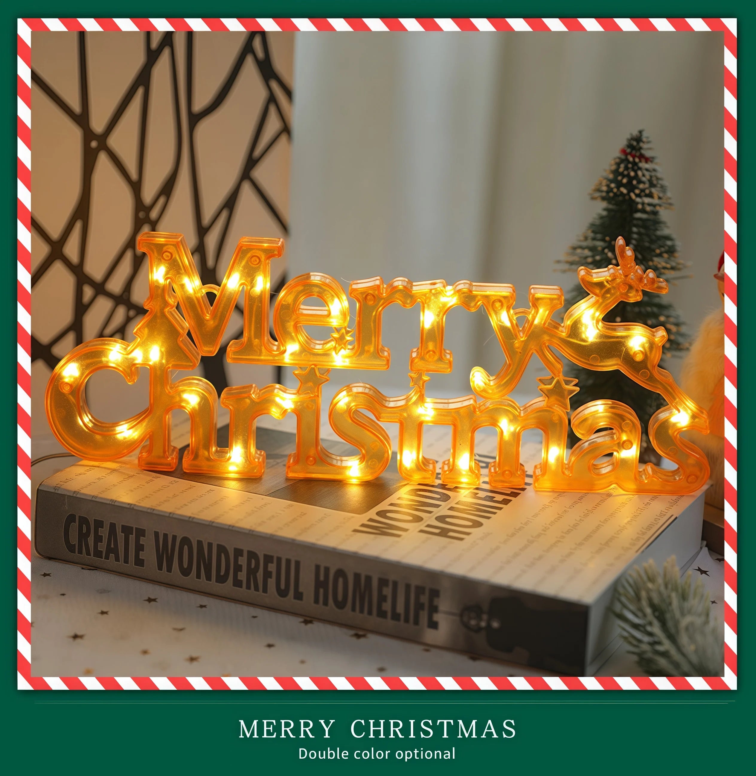 1Pc Christmas Decoration Xmas Merry Christmas LED Letter Tag Light String Fairy Garland ，For Home Decoration Christmas Deco