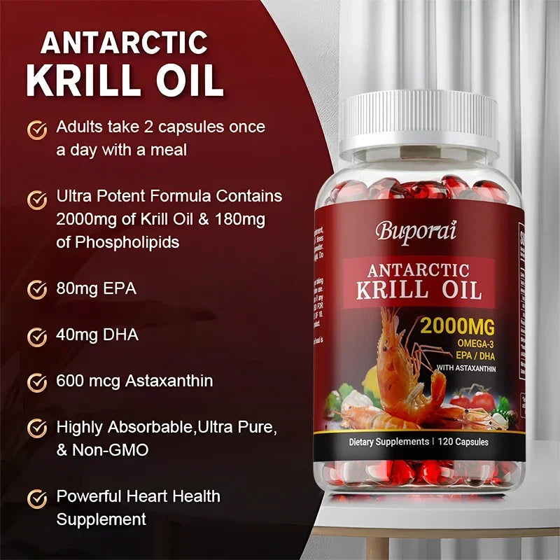 Antarctic Krill Oil 2000MG – Premium Omega-3 Complex with Astaxanthin for Heart, Brain, Joint Health & Immune Defense