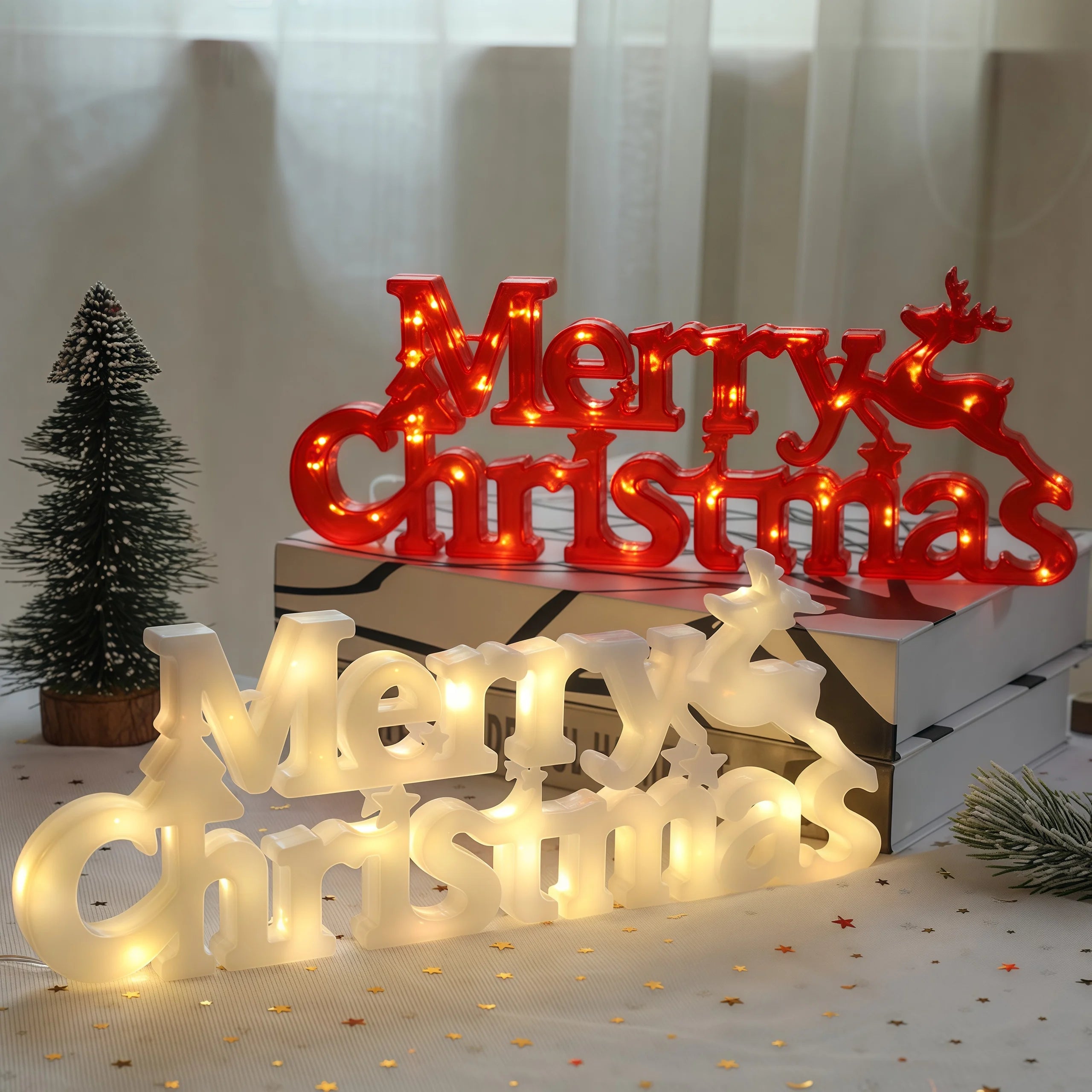 1Pc Christmas Decoration Xmas Merry Christmas LED Letter Tag Light String Fairy Garland ，For Home Decoration Christmas Deco