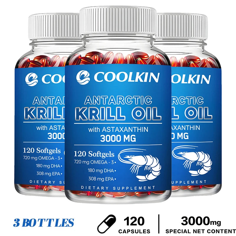 Antarctic Krill Oil 3000Mg – High-Potency Omega-3 Softgels with EPA, DHA, Astaxanthin & Phospholipids for Heart, Brain, Immune & Joint Support
