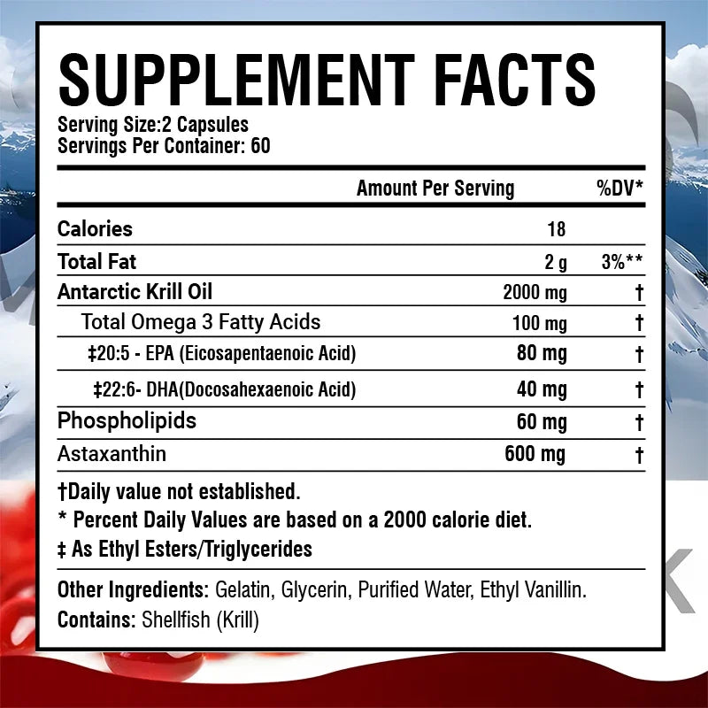 Antarctic Krill Oil 2000MG – Premium Omega-3 Complex with Astaxanthin for Heart, Brain, Joint Health & Immune Defense