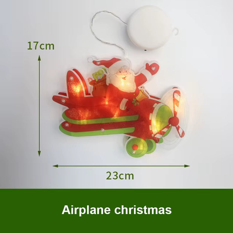 1Pc Christmas Window Decoration Hanging Lights 8 Styles LED Suction Cup Santa Claus Holiday Scene Atmosphere Decor