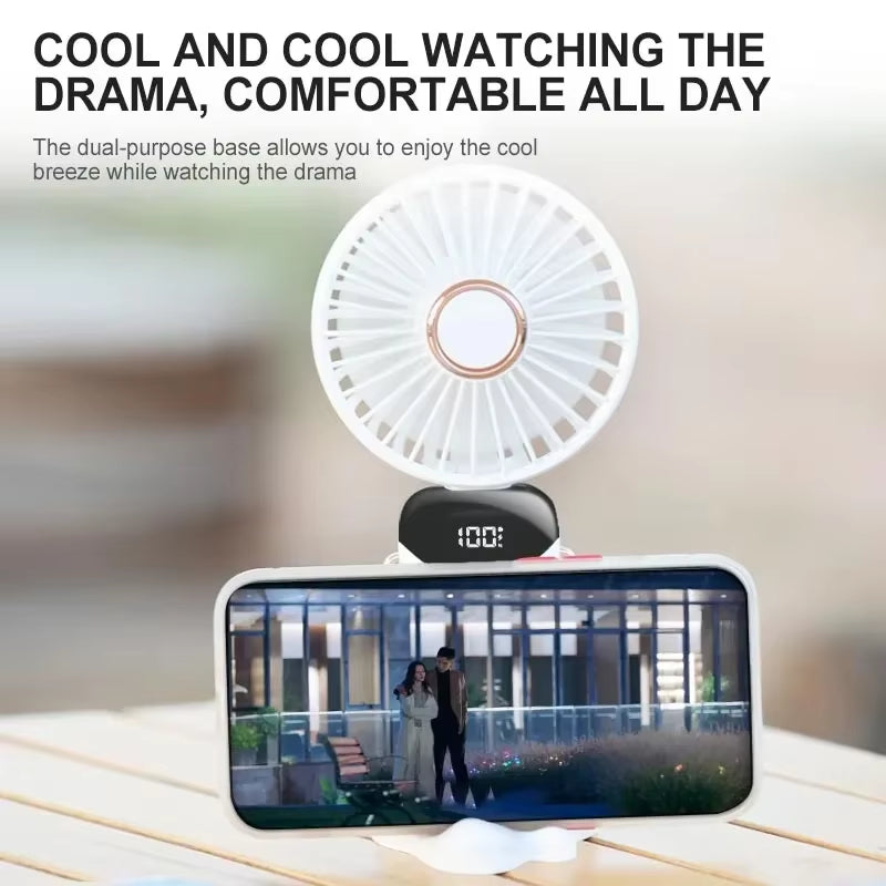 Ultra-Cool Portable Neck Fan – Foldable 5-Speed Mini Fan with LED Display, Phone Stand & Long-Lasting 1800mAh Battery