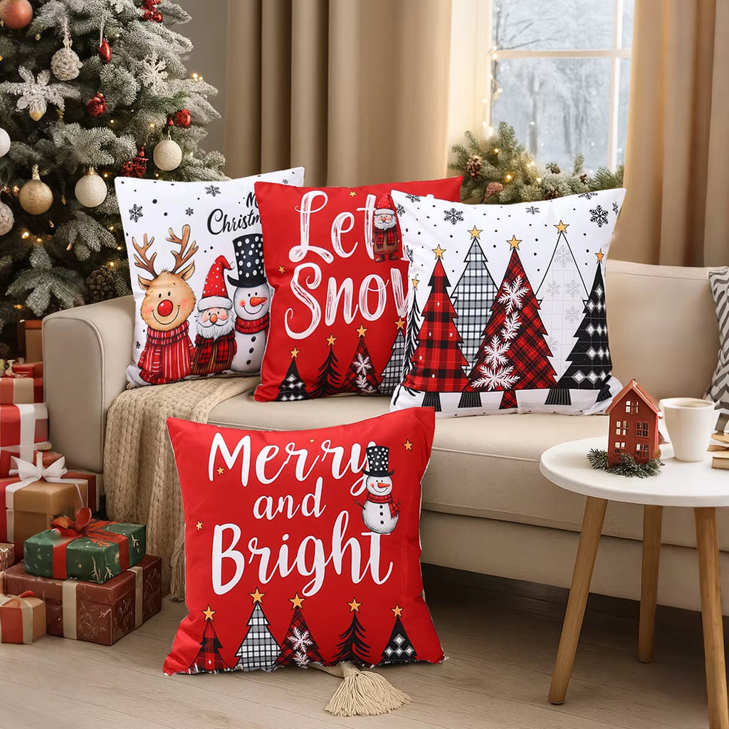 4Pcs Merry Christmas Cushion Cover Home Decorations 2025 Christmas Ornament Pillow Case Xmas Navidad Gifts New Year Gifts 2026