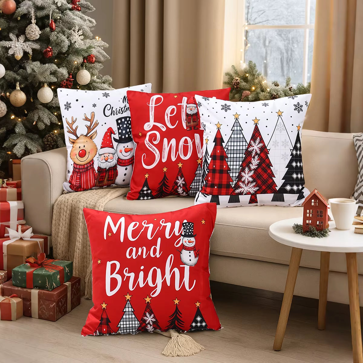 4Pcs Merry Christmas Cushion Cover Home Decorations 2025 Christmas Ornament Pillow Case Xmas Navidad Gifts New Year Gifts 2026