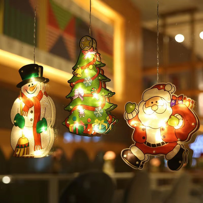1Pc Christmas Window Decoration Hanging Lights 8 Styles LED Suction Cup Santa Claus Holiday Scene Atmosphere Decor
