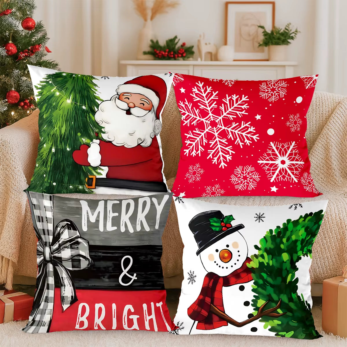 4Pcs Merry Christmas Cushion Cover Home Decorations 2025 Christmas Ornament Pillow Case Xmas Navidad Gifts New Year Gifts 2026