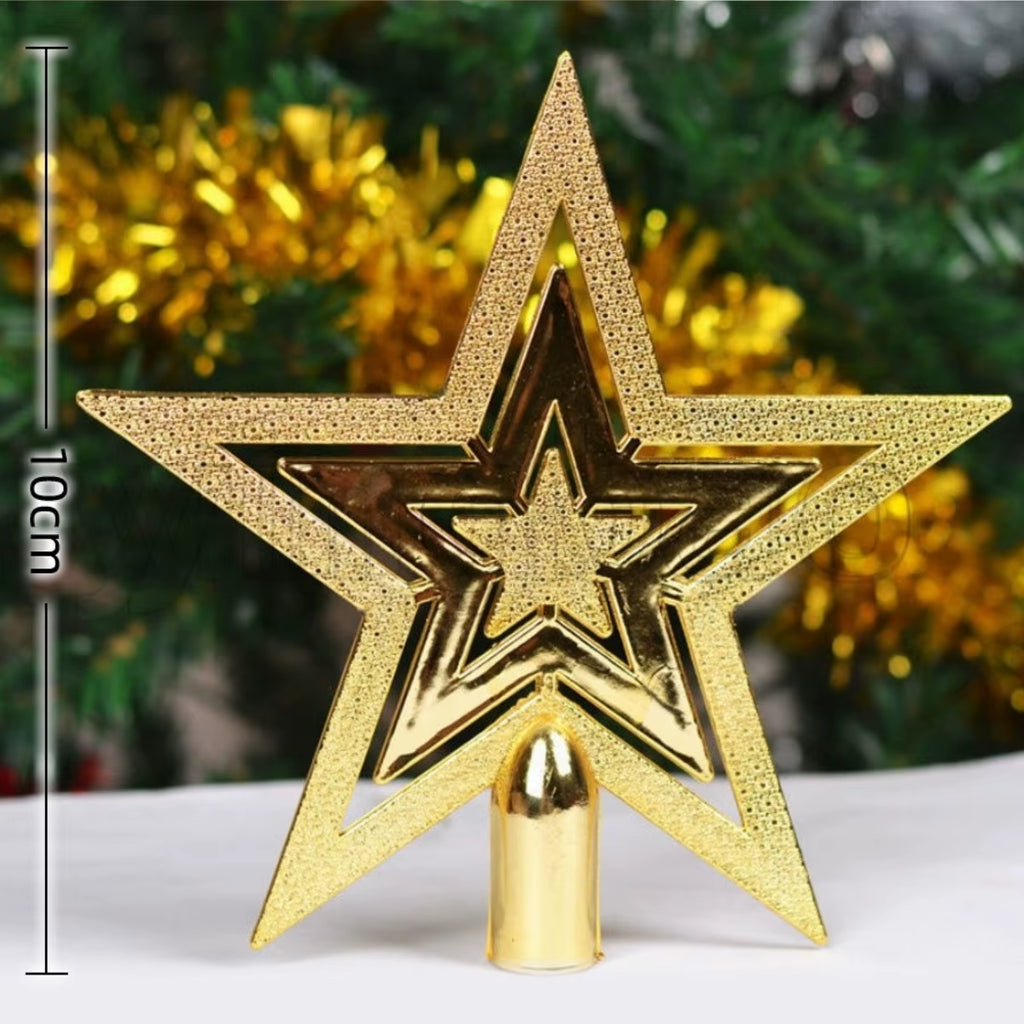 Iron Glitter Christmas Tree Topper Star with Led Copper Wire Lights Merry Christmas Tree Decor for Home Navidad Ornaments