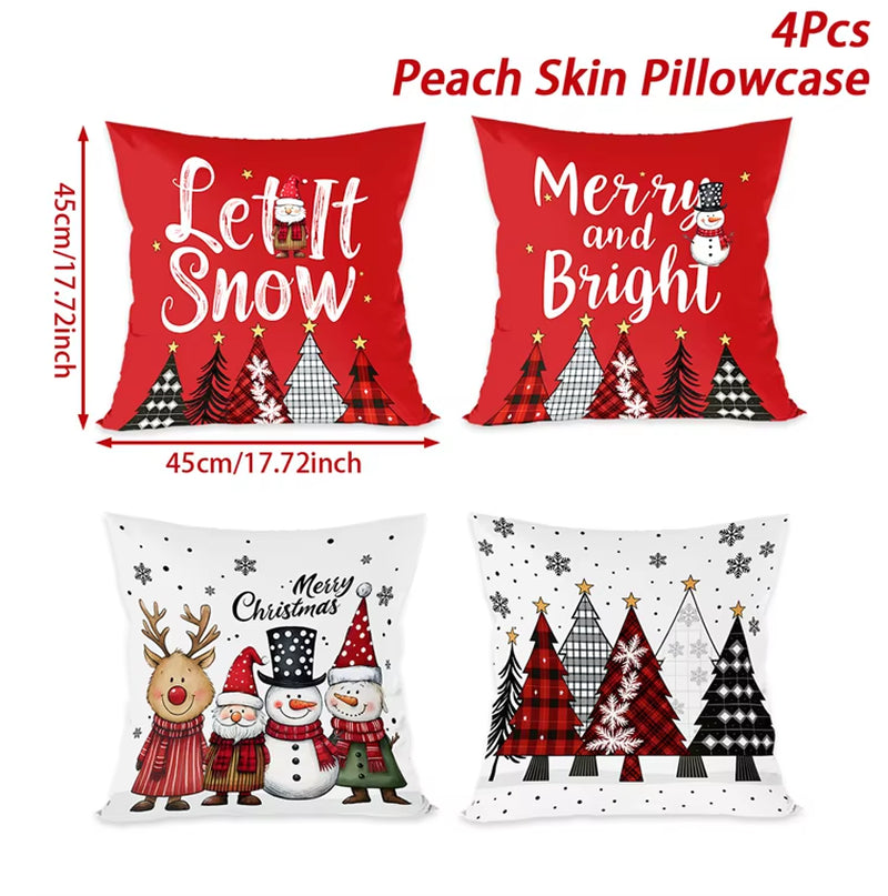 4Pcs Merry Christmas Cushion Cover Home Decorations 2025 Christmas Ornament Pillow Case Xmas Navidad Gifts New Year Gifts 2026