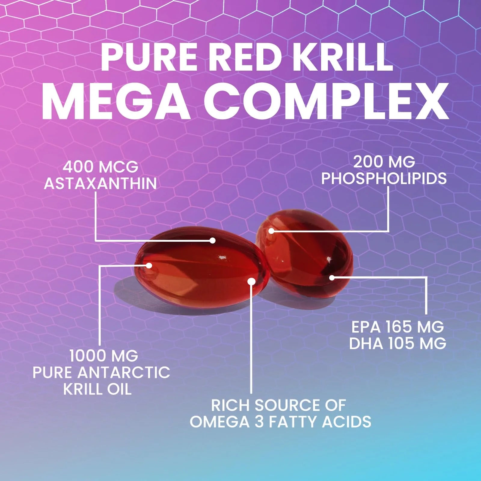 Krill Oil Omega 3 Supplement - 1000 Mg with Astaxanthin Sourced from Red Krill, Antarctic Krill Oil with Omega 3 EPA, DHA, Triple Strength Brain Health Immune Support with Phospholipids - 60 Softgels