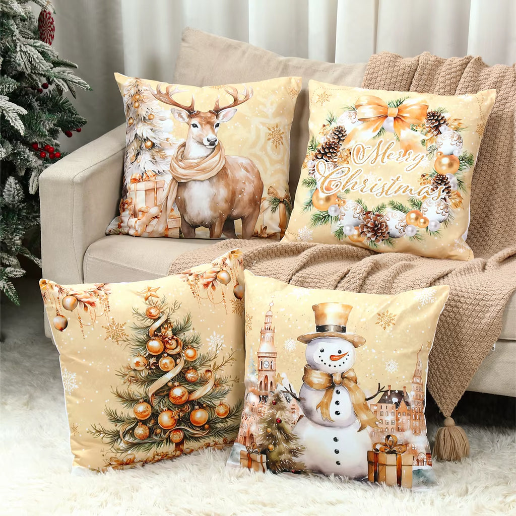 4Pcs Merry Christmas Cushion Cover Home Decorations 2025 Christmas Ornament Pillow Case Xmas Navidad Gifts New Year Gifts 2026