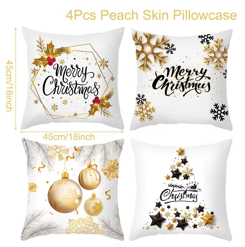 4Pcs Merry Christmas Cushion Cover Home Decorations 2025 Christmas Ornament Pillow Case Xmas Navidad Gifts New Year Gifts 2026