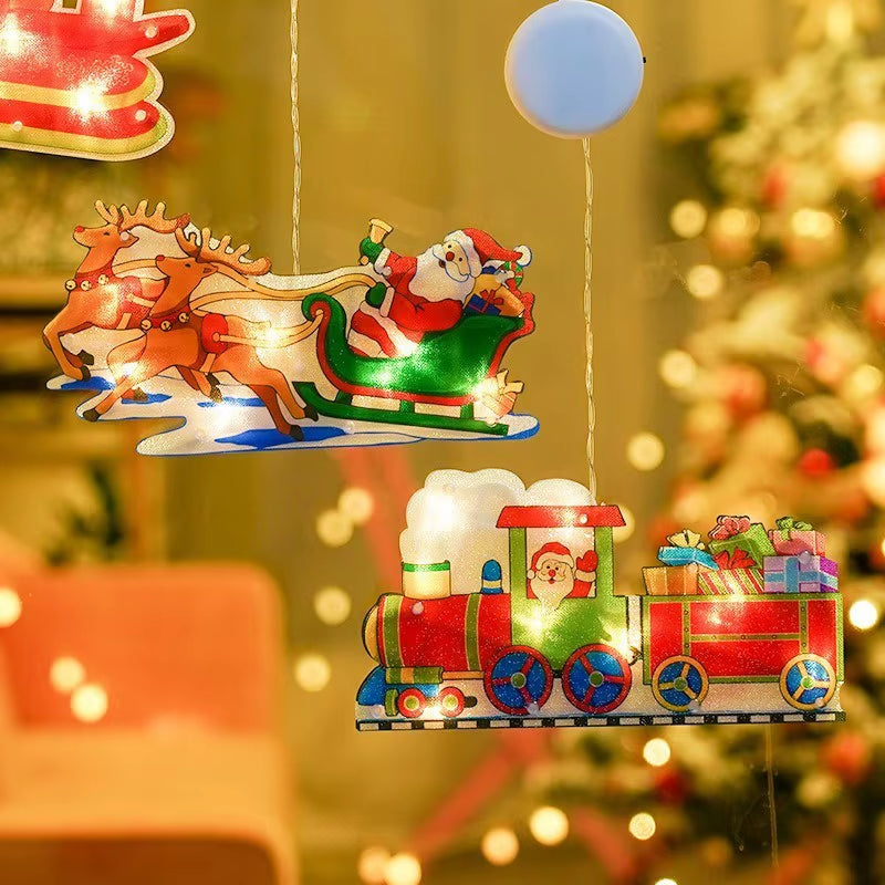 1Pc Christmas Window Decoration Hanging Lights 8 Styles LED Suction Cup Santa Claus Holiday Scene Atmosphere Decor